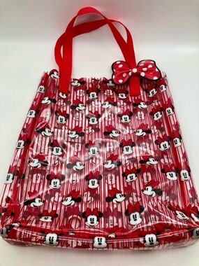 Disney Minnie Mouse Swim Bag Clear Red Bow Tote Bag Shoulder Purse Cute